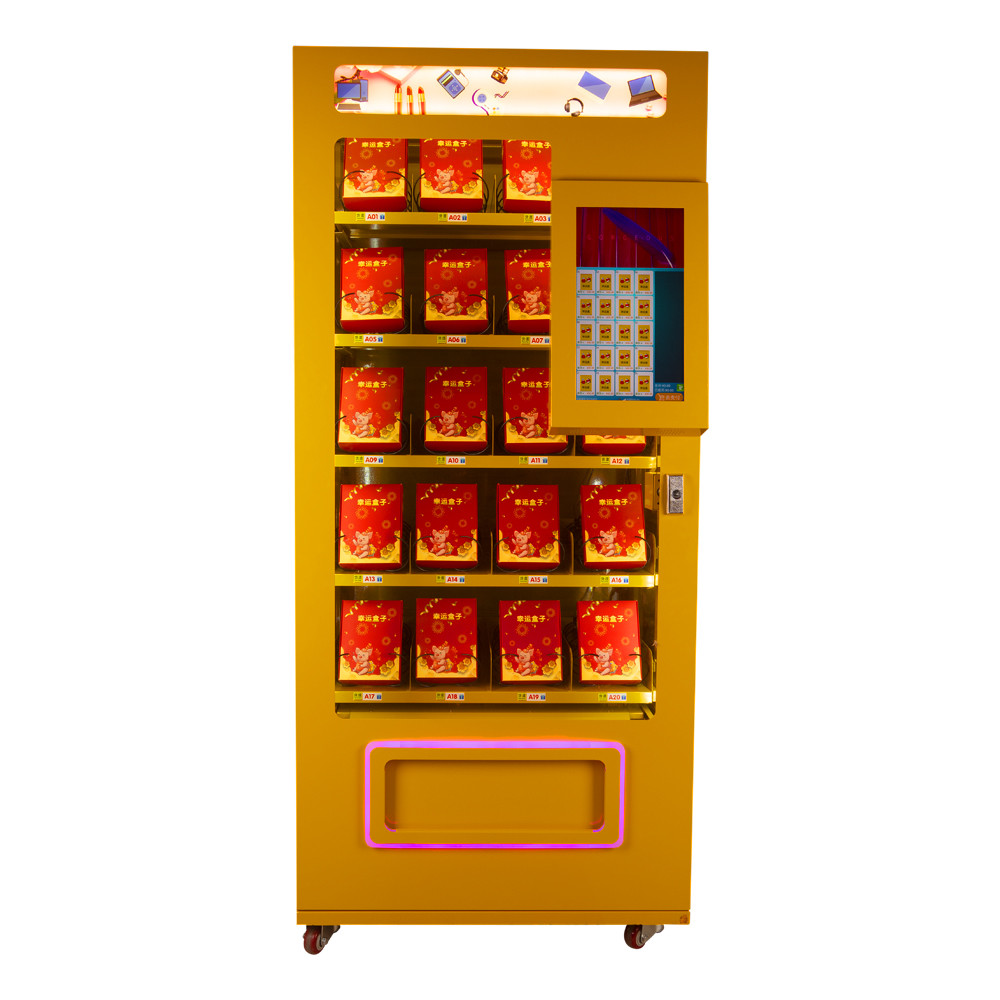 가득 차있는 금속 소다 자동 판매기, 파랗고/분홍색/황색 운이 좋은 상자 음식 자동 판매기